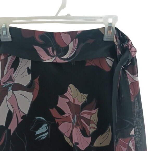 H&M Skirt Black Pink Floral Belted Midi Flowy Womens Size 10 - Picture 3 of 7